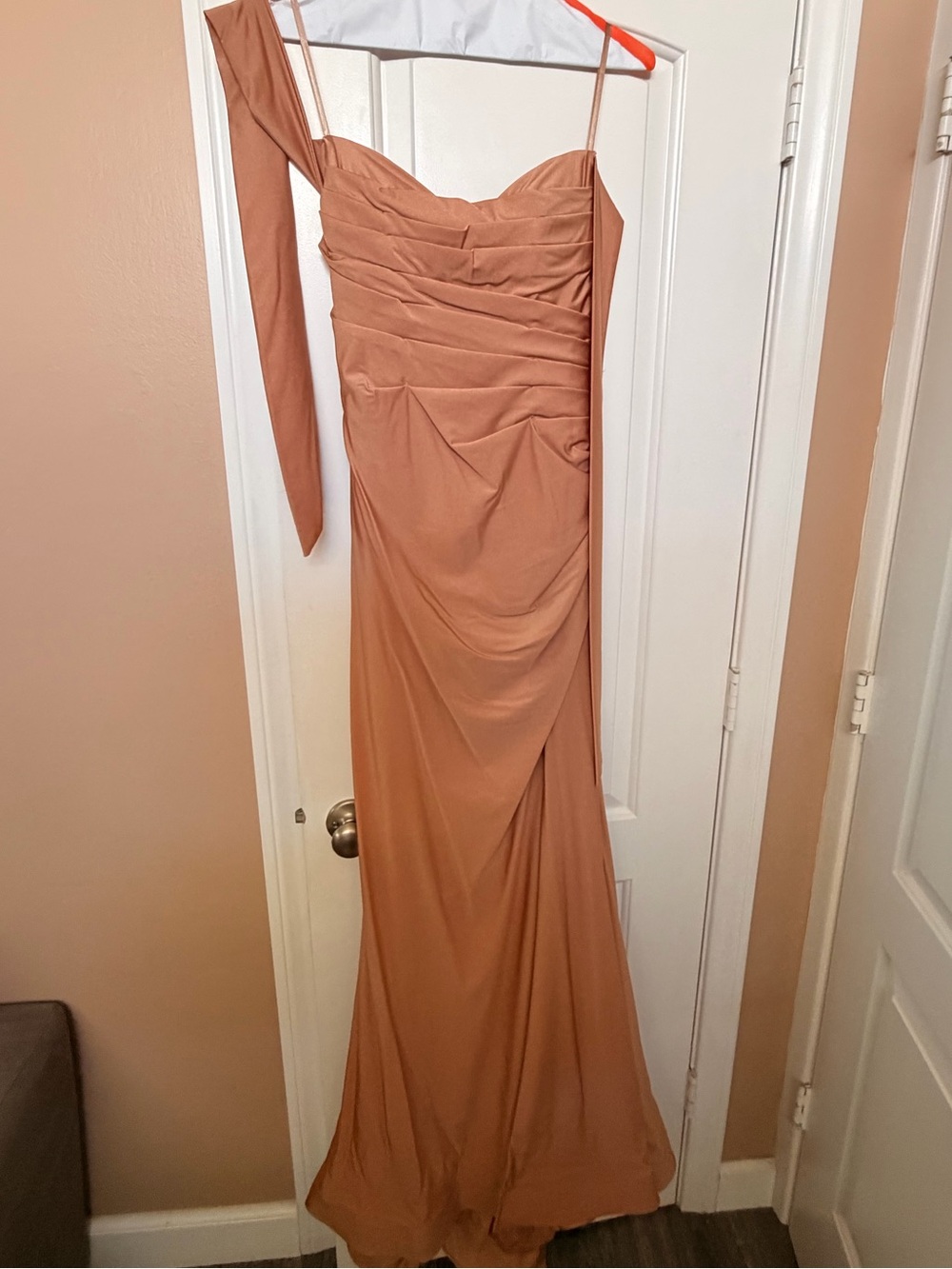 One-Shoulder Maxi Dress in Terracotta Peach